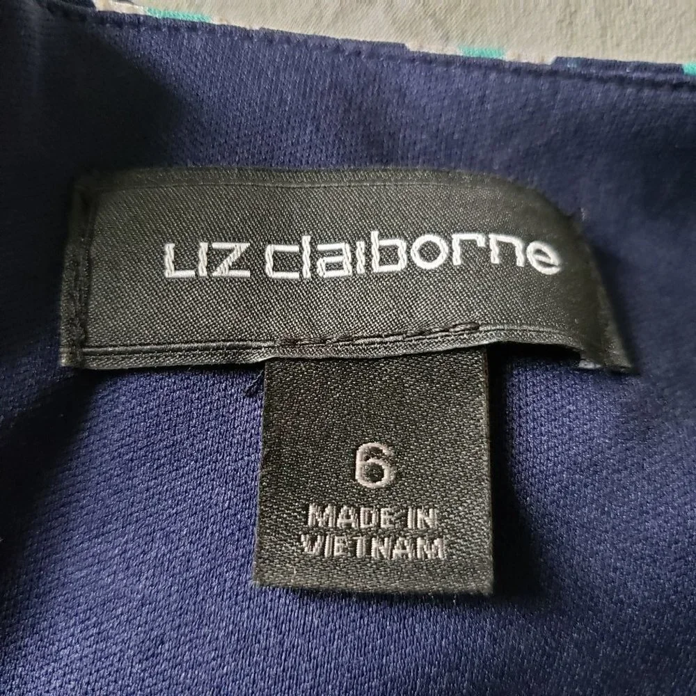 Liz Claiborne Woman Size 6 Fit and Flare dress with leather belt Geometric Print